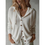Frances | Women's Cosy Hooded Cardigan - Button Front Ribbed Cuffs