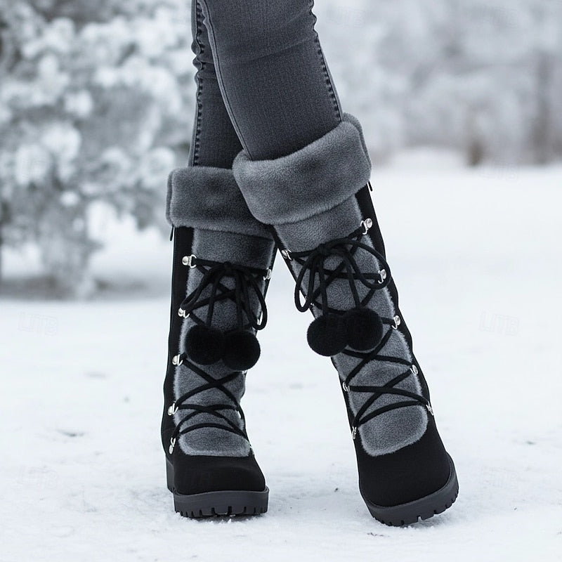 Sabrina | Women's Lace-Up Winter Boots - Fur Trim Block Heel