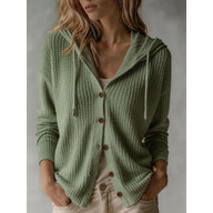 Frances | Women's Cosy Hooded Cardigan - Button Front Ribbed Cuffs