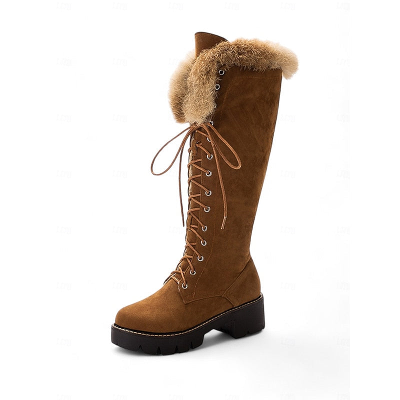 Aurelia | Women's Cosy Lace-Up Knee High Winter Boots - Chunky Block Heel