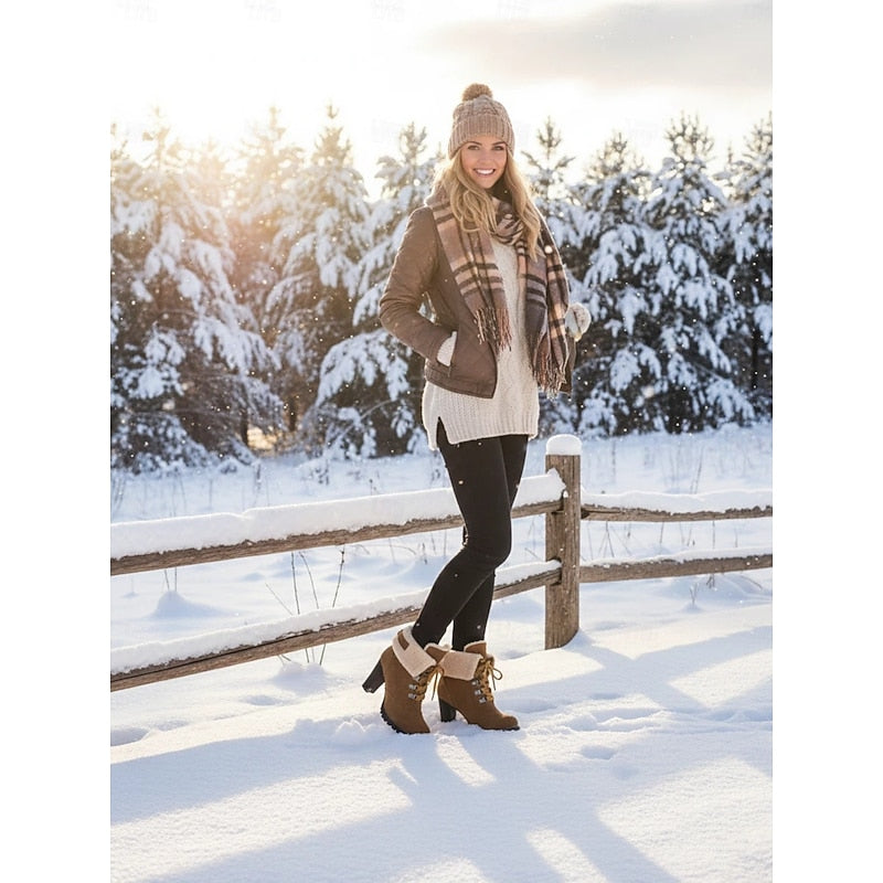 Ingram | Women's Heeled Lace-Up Winter Boots - Fur Trim