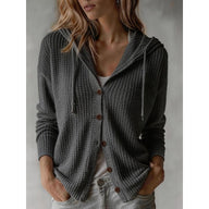 Frances | Women's Cosy Hooded Cardigan - Button Front Ribbed Cuffs