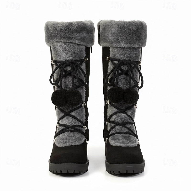 Sabrina | Women's Lace-Up Winter Boots - Fur Trim Block Heel