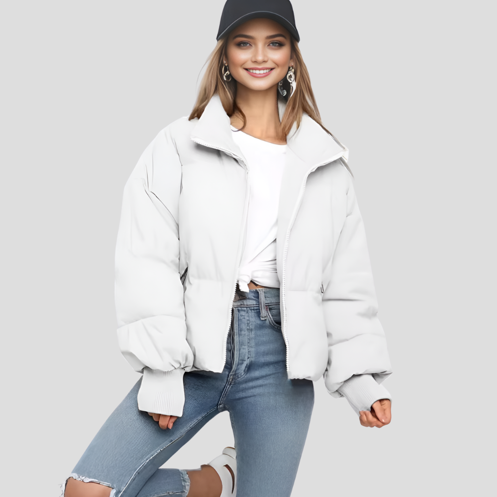 Alexis | Women's Cropped Puffer Winter Jacket with Stand Collar