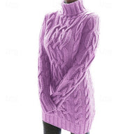 Noa | Women's Cable Knit Sweater Dress - Turtleneck Long Sleeve
