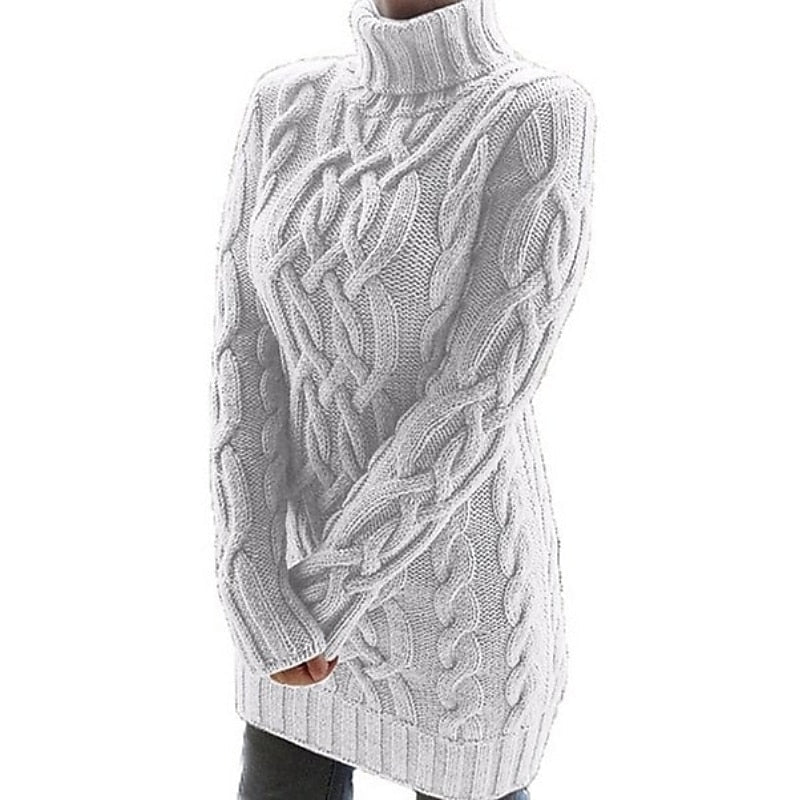 Noa | Women's Cable Knit Sweater Dress - Turtleneck Long Sleeve